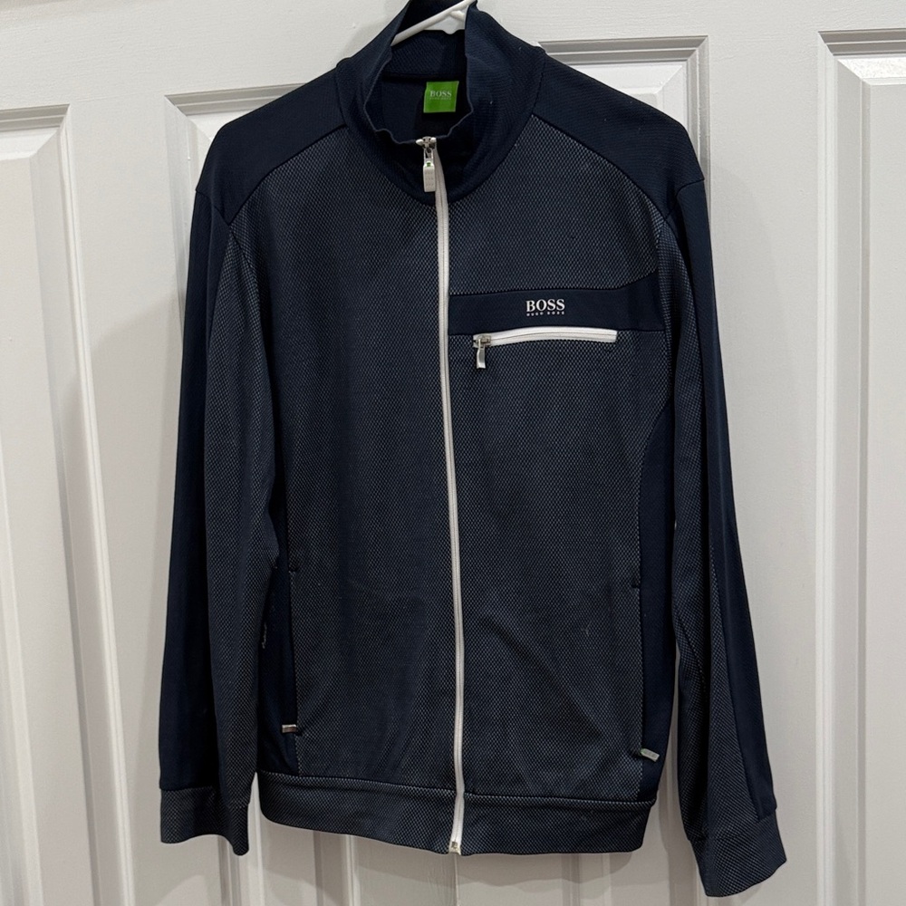 BOSS Men's Dark Blue Zip-Up Sweater